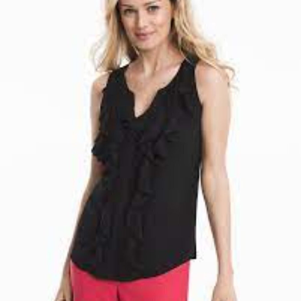 WHBM Black Ruffle-Front Shell Size 8